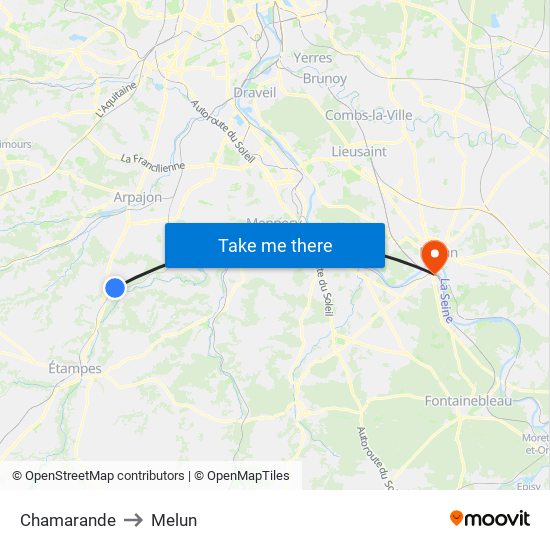 Chamarande to Melun map