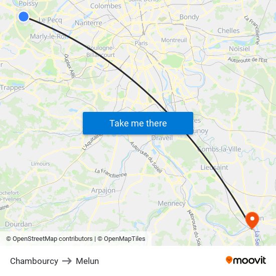 Chambourcy to Melun map