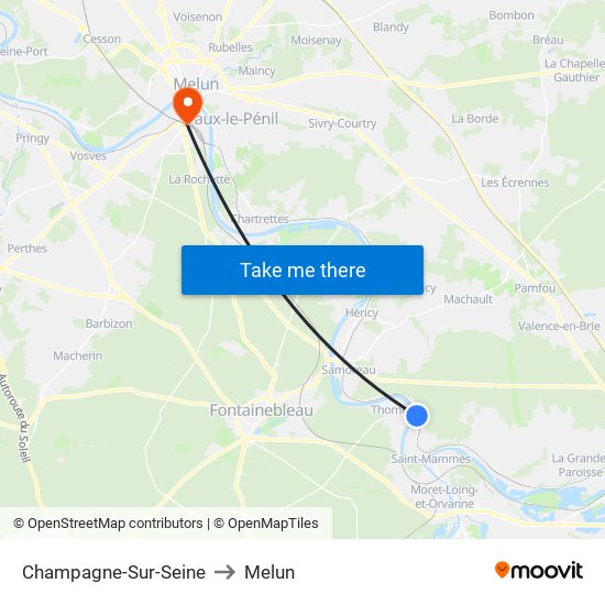 Champagne-Sur-Seine to Melun map