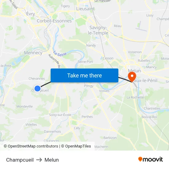 Champcueil to Melun map