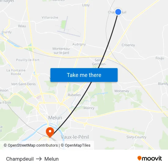 Champdeuil to Melun map