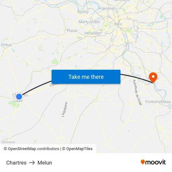 Chartres to Melun map