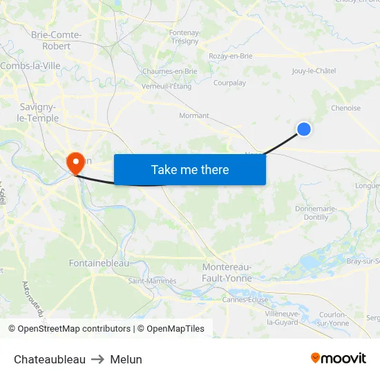 Chateaubleau to Melun map