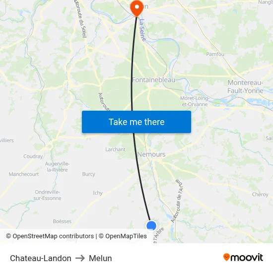 Chateau-Landon to Melun map