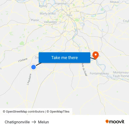 Chatignonville to Melun map