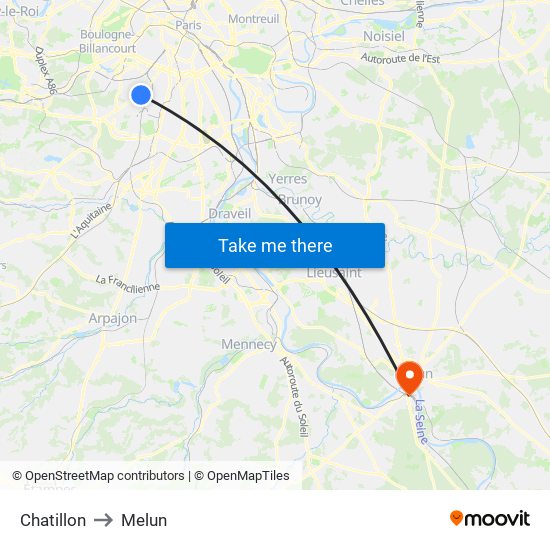 Chatillon to Melun map