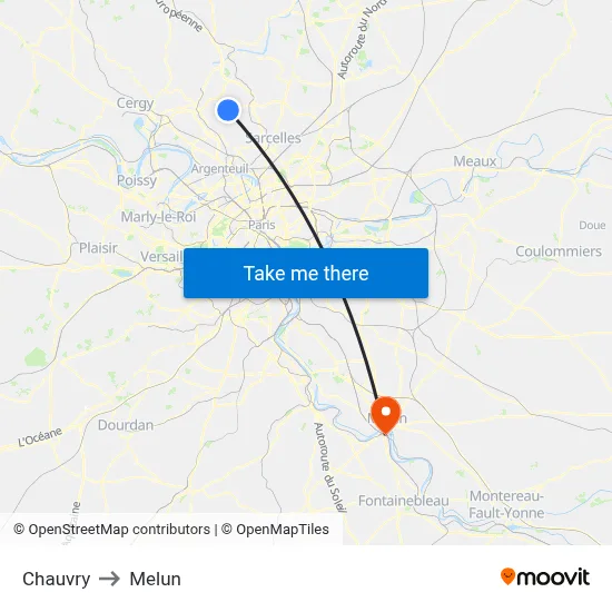 Chauvry to Melun map