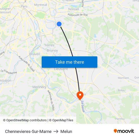 Chennevieres-Sur-Marne to Melun map