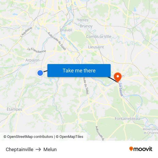 Cheptainville to Melun map