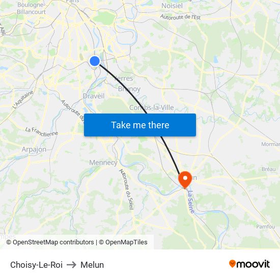 Choisy-Le-Roi to Melun map
