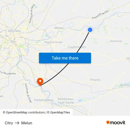 Citry to Melun map