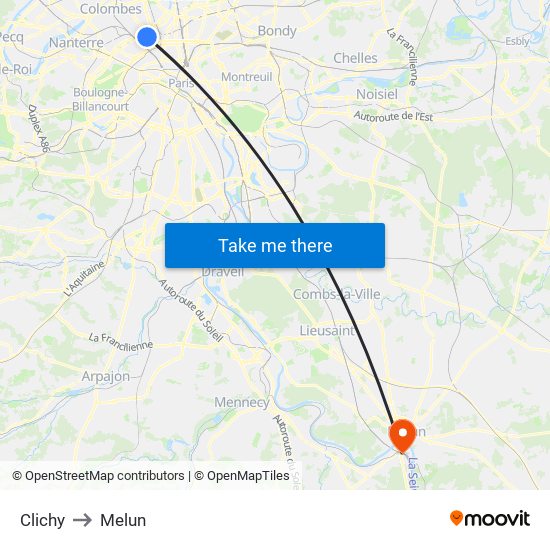Clichy to Melun map