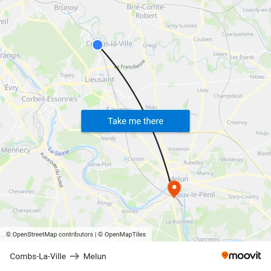 Combs-La-Ville to Melun map