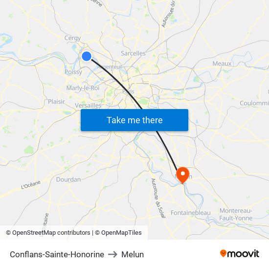Conflans-Sainte-Honorine to Melun map