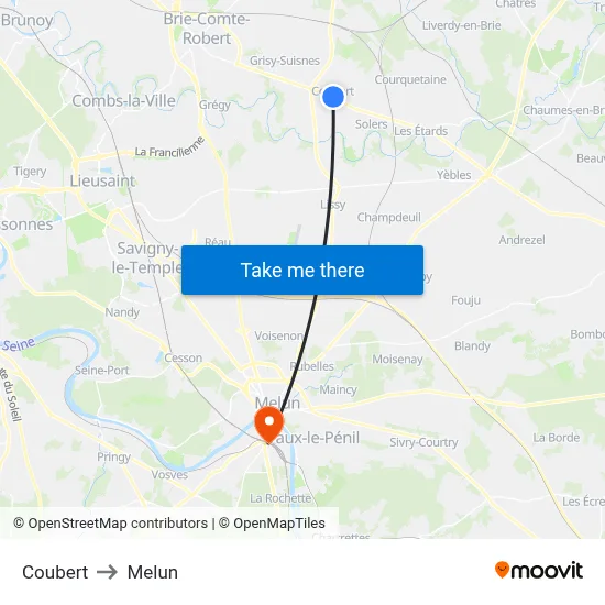 Coubert to Melun map