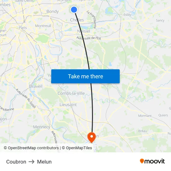 Coubron to Melun map