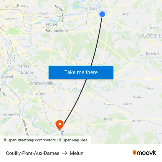 Couilly-Pont-Aux-Dames to Melun map