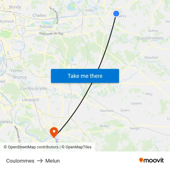 Coulommes to Melun map