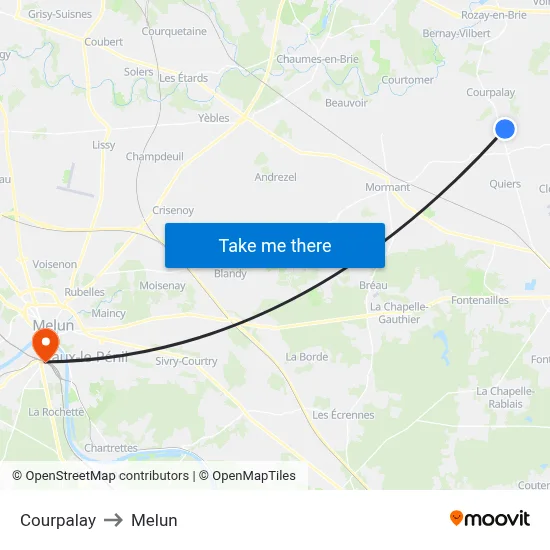 Courpalay to Melun map
