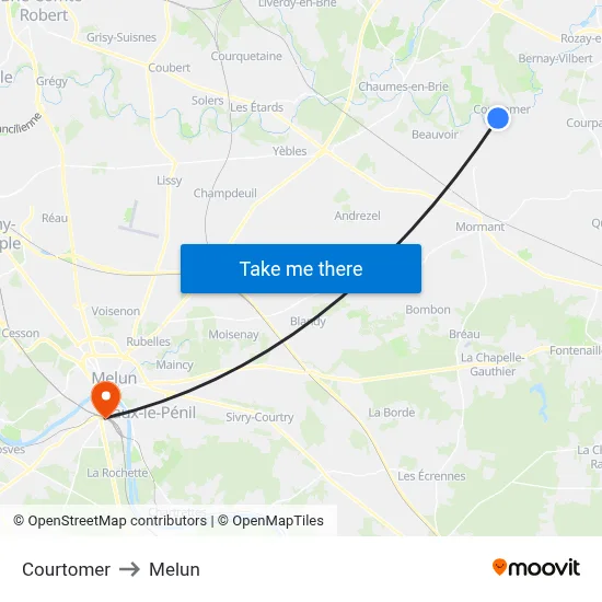 Courtomer to Melun map