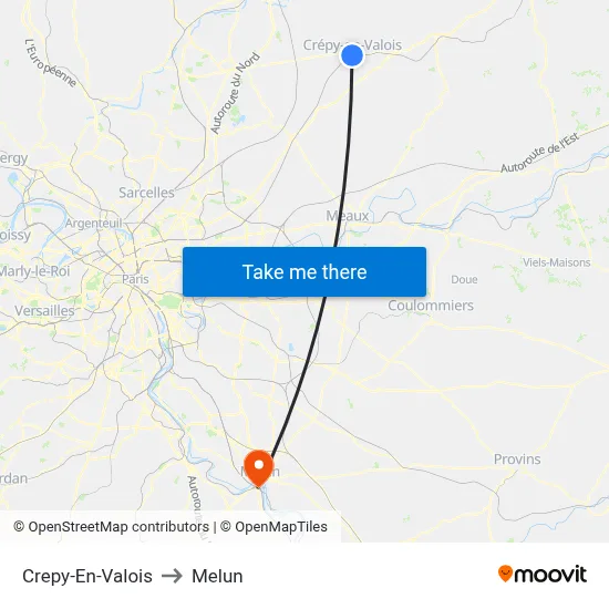 Crepy-En-Valois to Melun map