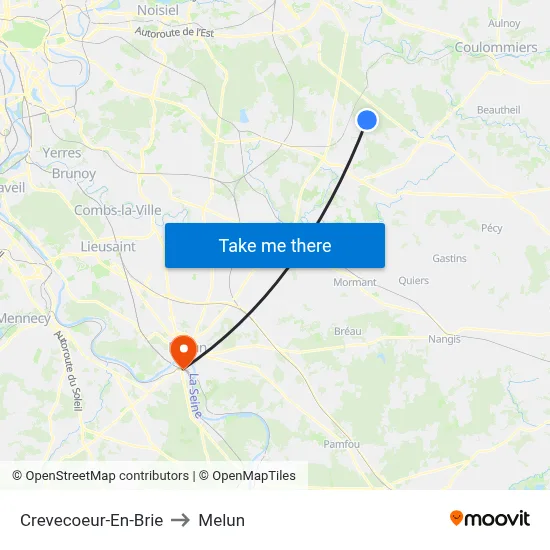 Crevecoeur-En-Brie to Melun map