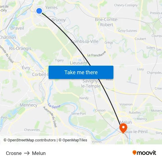 Crosne to Melun map