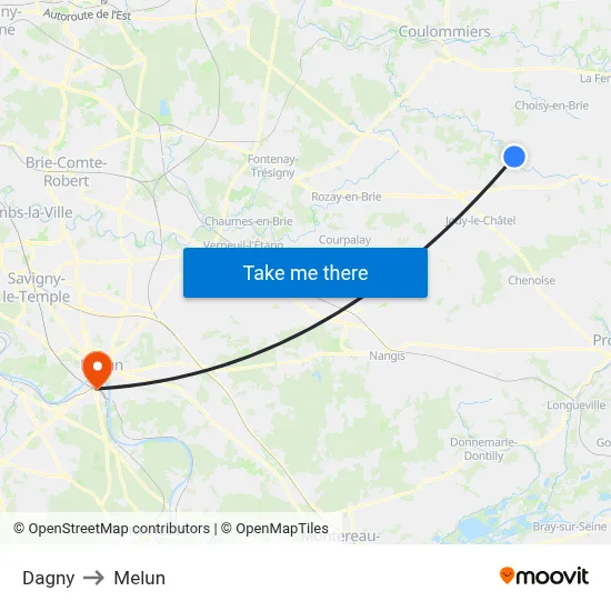 Dagny to Melun map