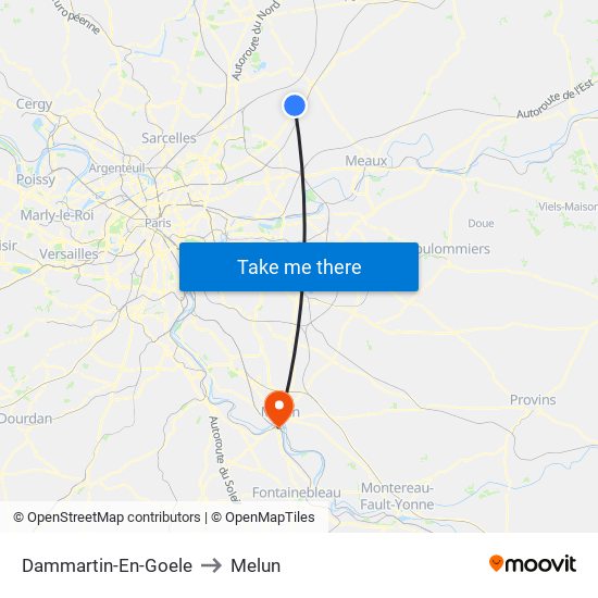 Dammartin-En-Goele to Melun map