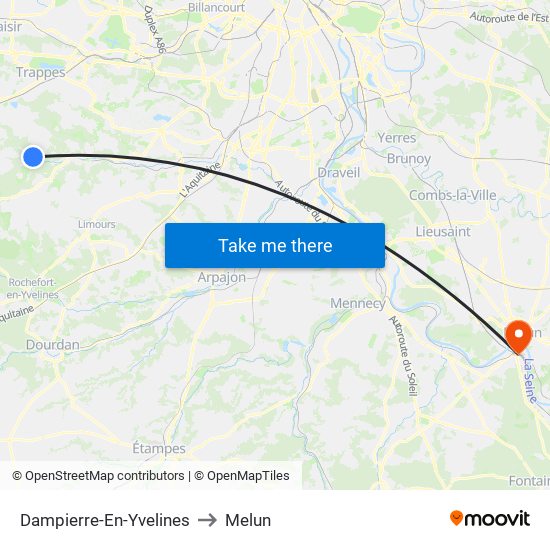 Dampierre-En-Yvelines to Melun map