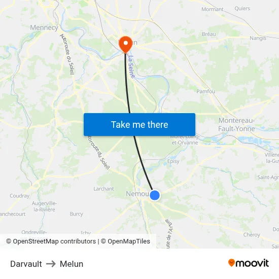 Darvault to Melun map