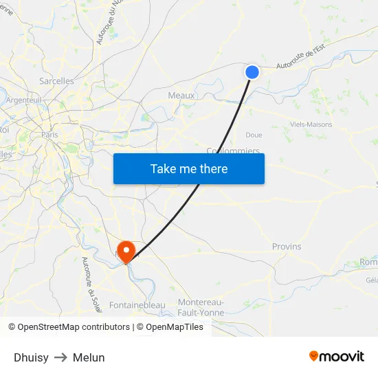 Dhuisy to Melun map