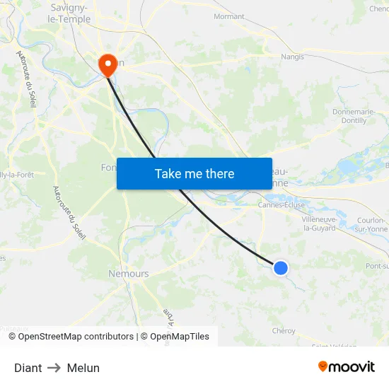 Diant to Melun map