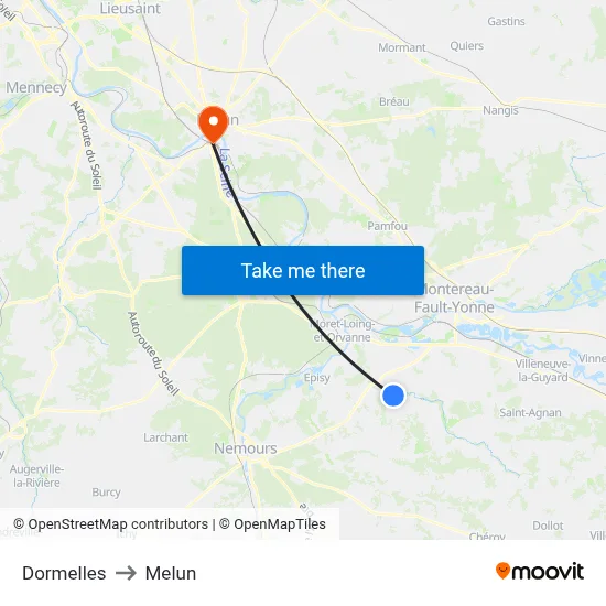 Dormelles to Melun map