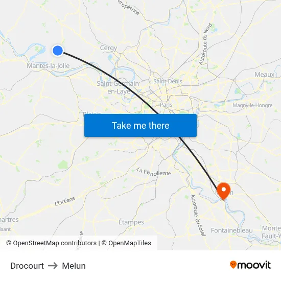 Drocourt to Melun map