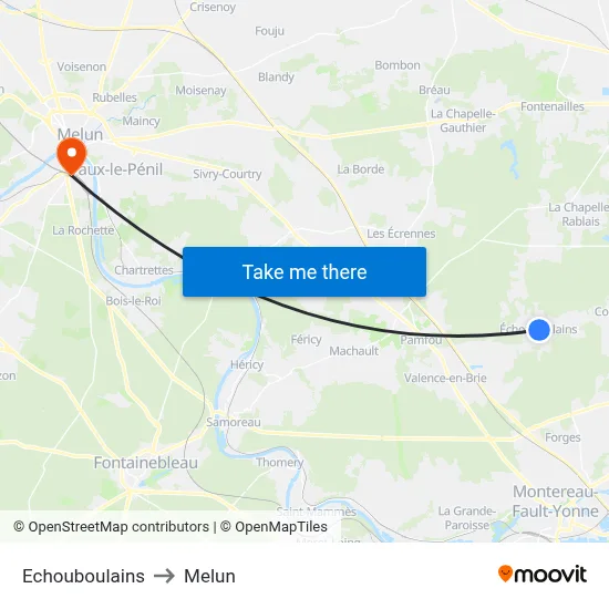 Echouboulains to Melun map