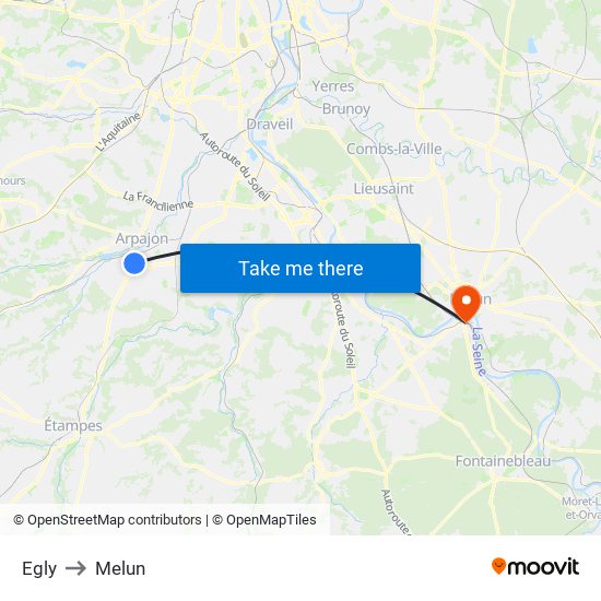 Egly to Melun map