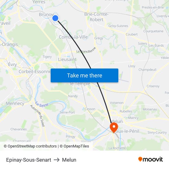 Epinay-Sous-Senart to Melun map