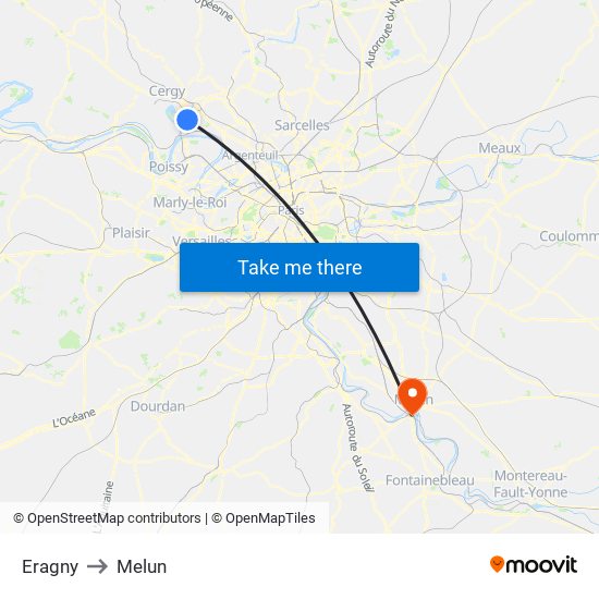 Eragny to Melun map