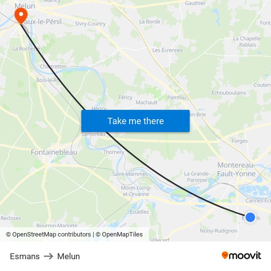 Esmans to Melun map