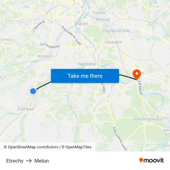 Etrechy to Melun map