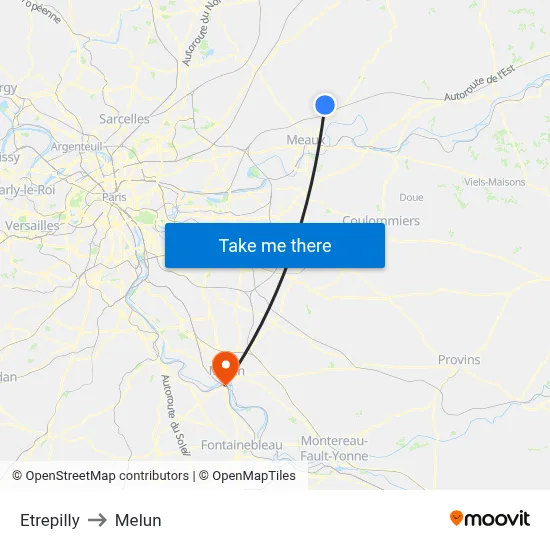 Etrepilly to Melun map