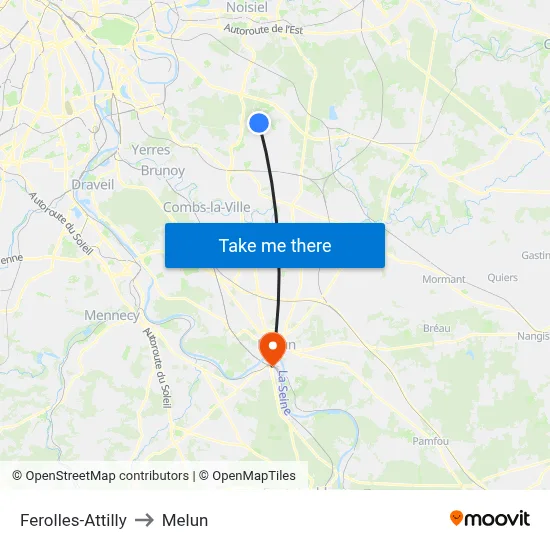 Ferolles-Attilly to Melun map