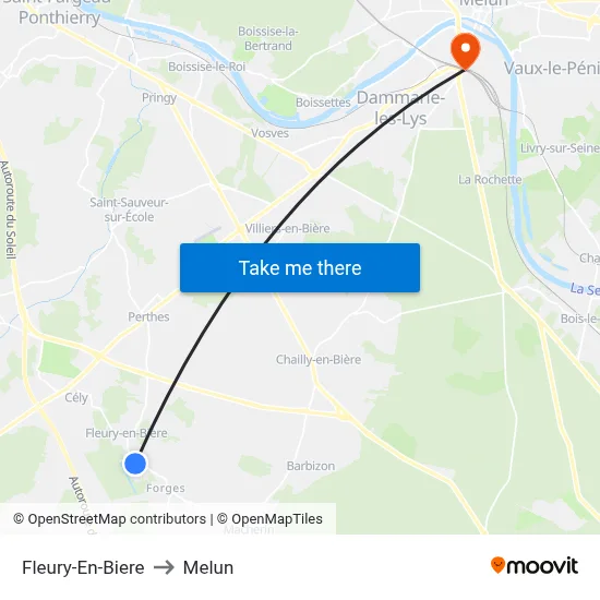 Fleury-En-Biere to Melun map
