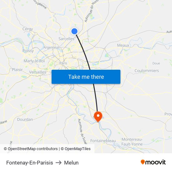 Fontenay-En-Parisis to Melun map