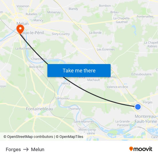 Forges to Melun map