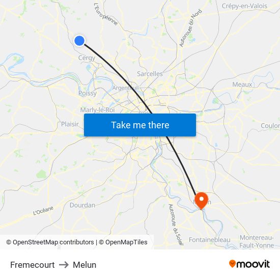 Fremecourt to Melun map