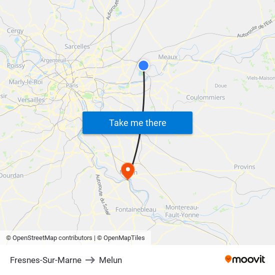 Fresnes-Sur-Marne to Melun map