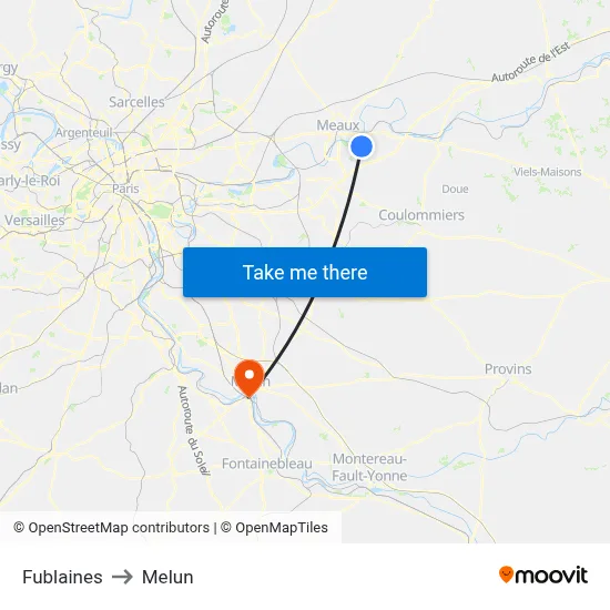 Fublaines to Melun map