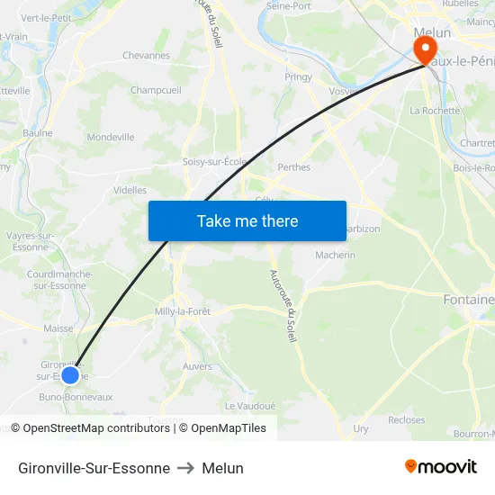 Gironville-Sur-Essonne to Melun map